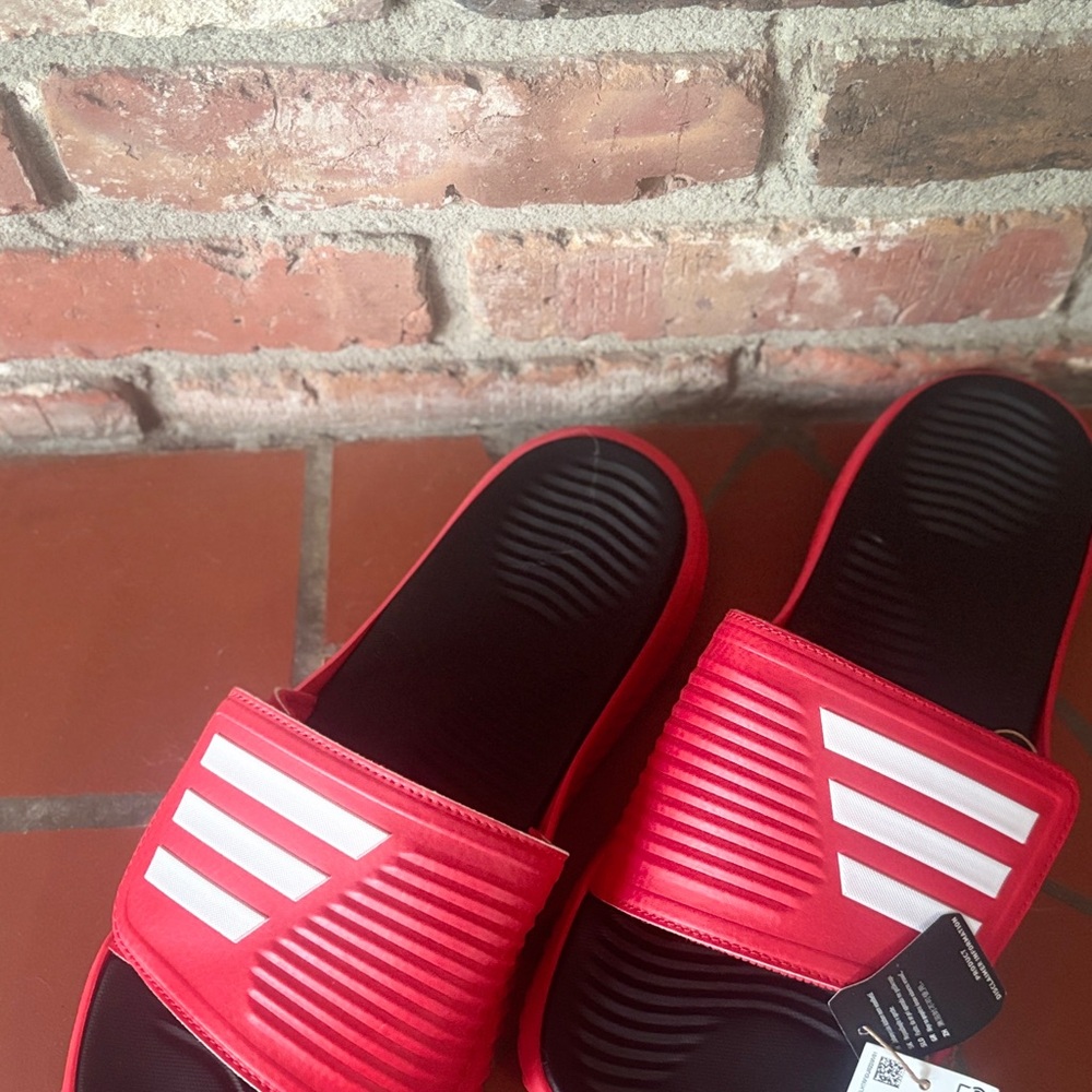 Adidas Red and White Slides